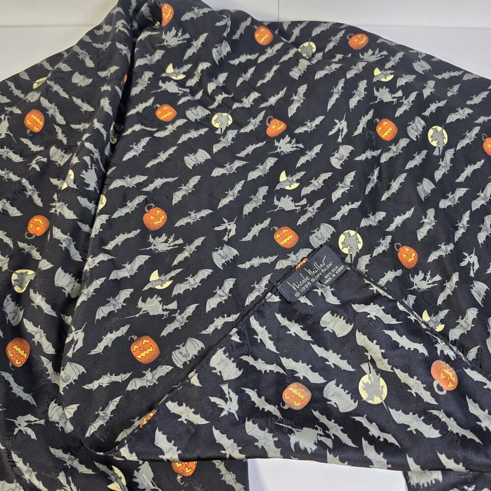 Vintage 1995 Nicole Miller Halloween Silk Scarf Bats Pumpkins Novelty 90s 42x42"